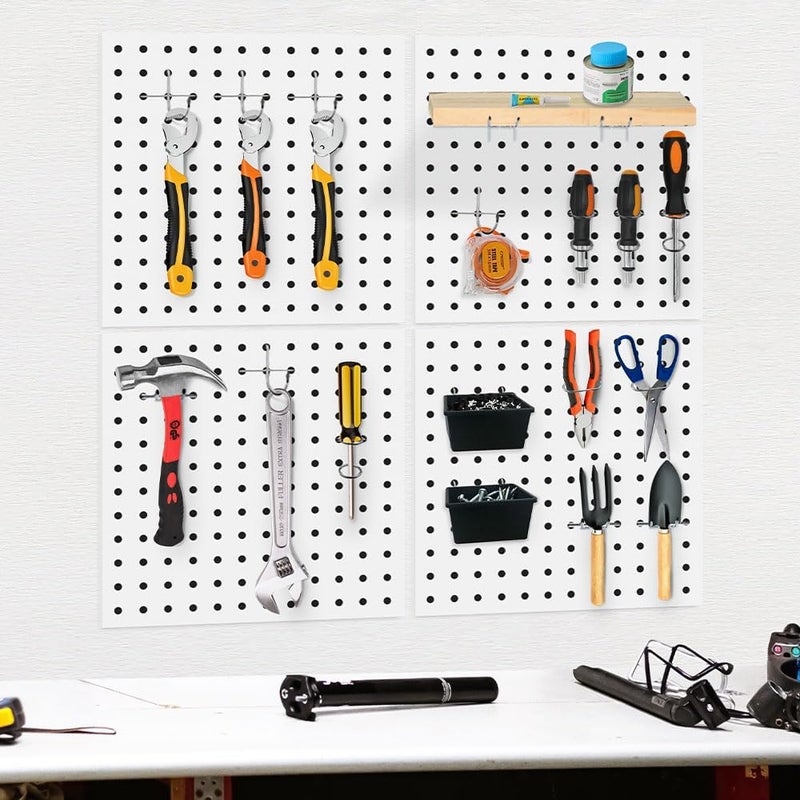 Dobures 4PCS Pegboard,Metal PegBoard, Peg Board Wall Organizer, Pegboard Storage System for Workbench, Shop, Shed Modular Peg Board Organizer Board Kit - Image 3